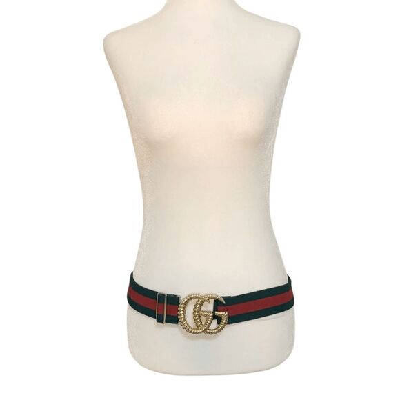 Gucci Web Torchon Interlocking Double G Belt Elastic Stretch Web Stripe Size 75 - Picture 2 of 14